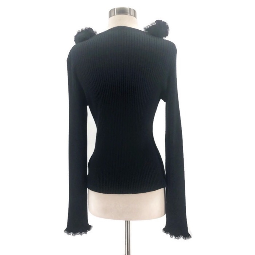 Lace Ruffle Collar Zip Front Top by Anne Fontaine - Picture 3 of 6